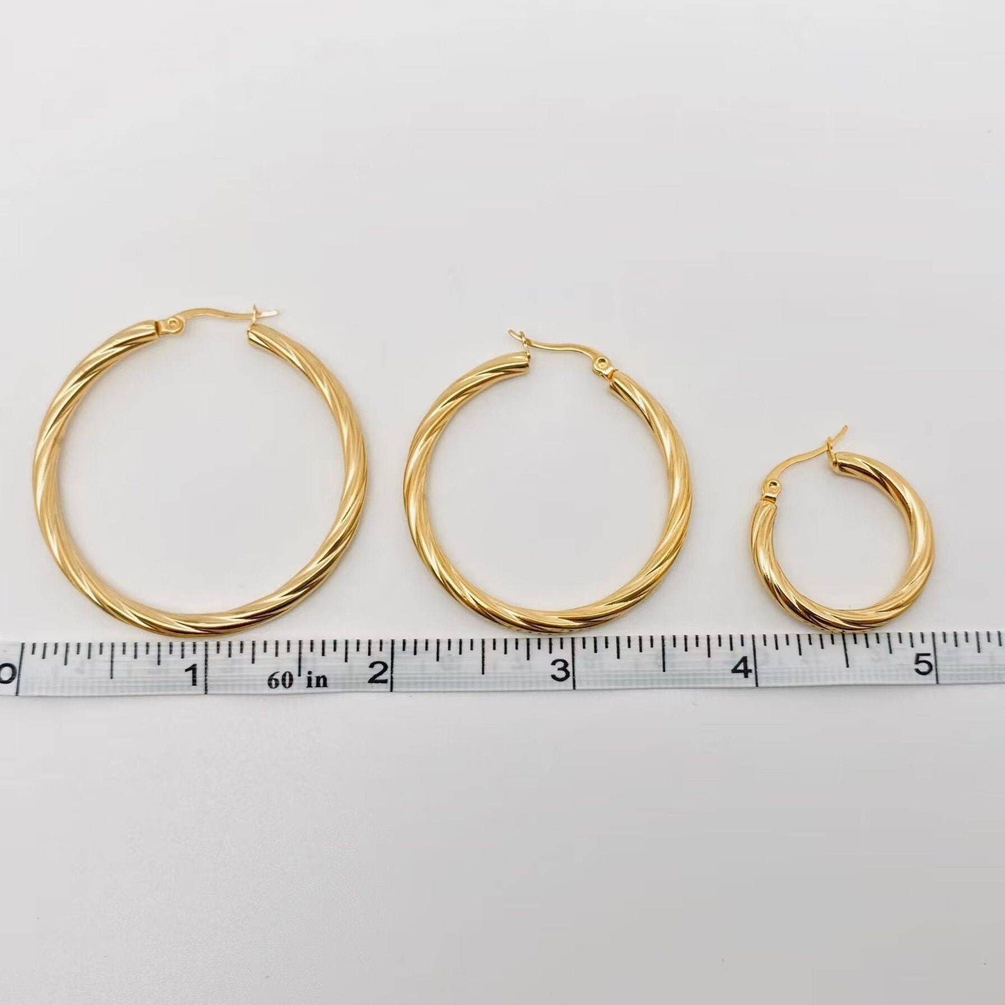 18K Gold Plated Stainless Steel Cable Hoop Earrings - FGS