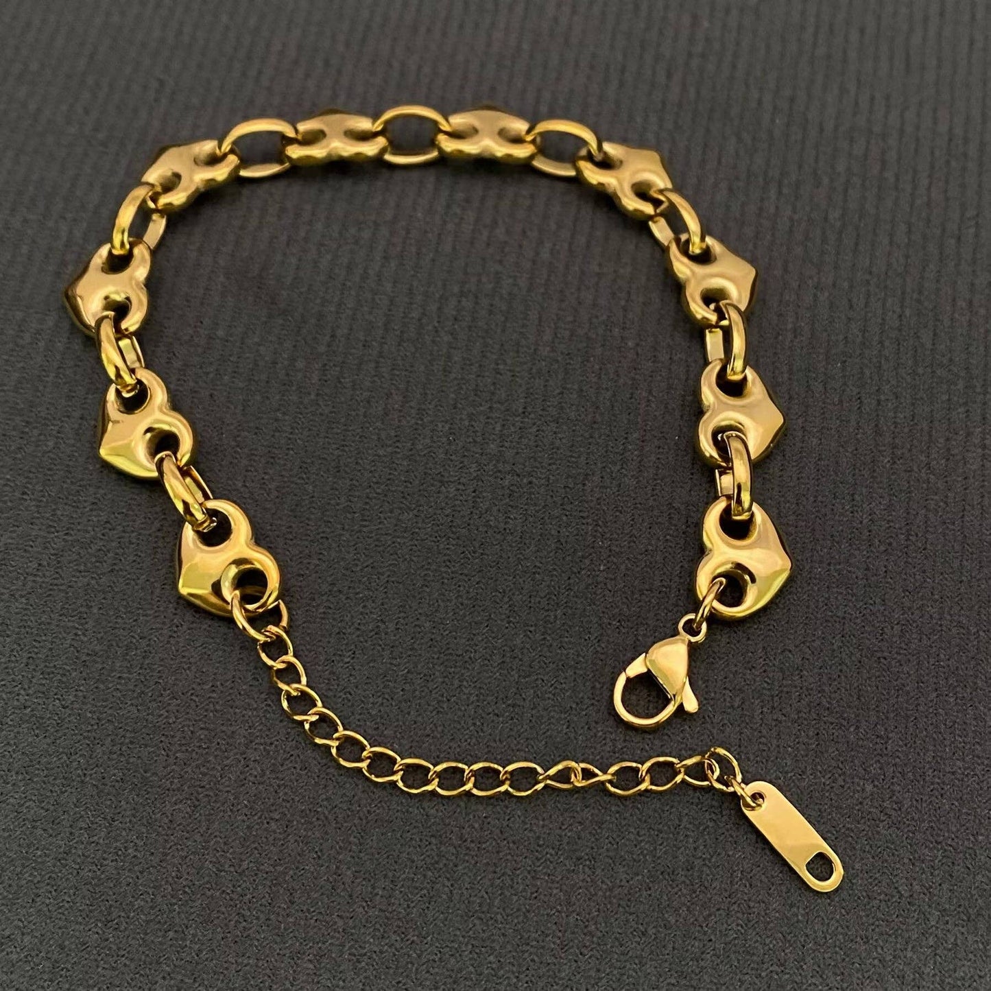 18K Gold Plated Stainless steel Heart Lincked Bracelet - FGS