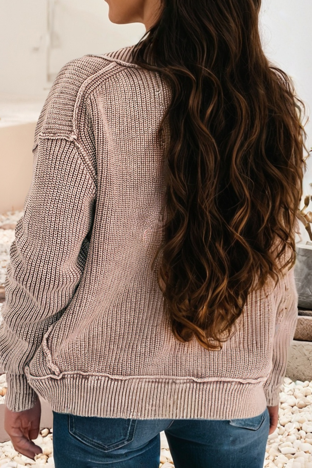 Exposed Seam Knit Open Sweater Cardigan