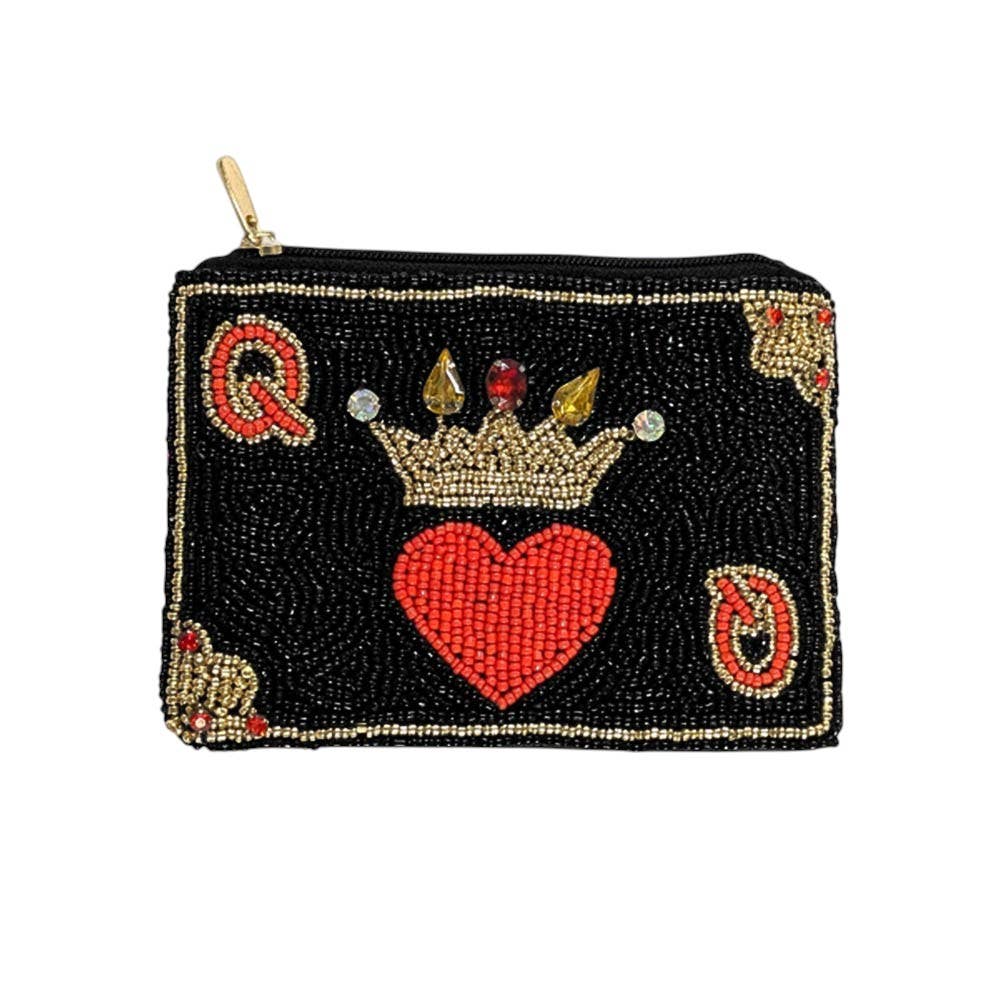 Queen of Hearts Beaded Mini Pouch Bag