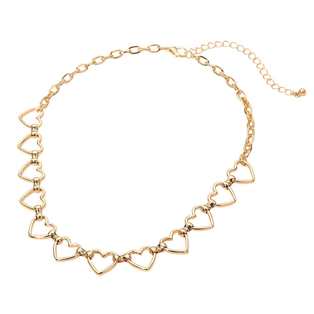 Open Metal Heart Link Chain Necklace