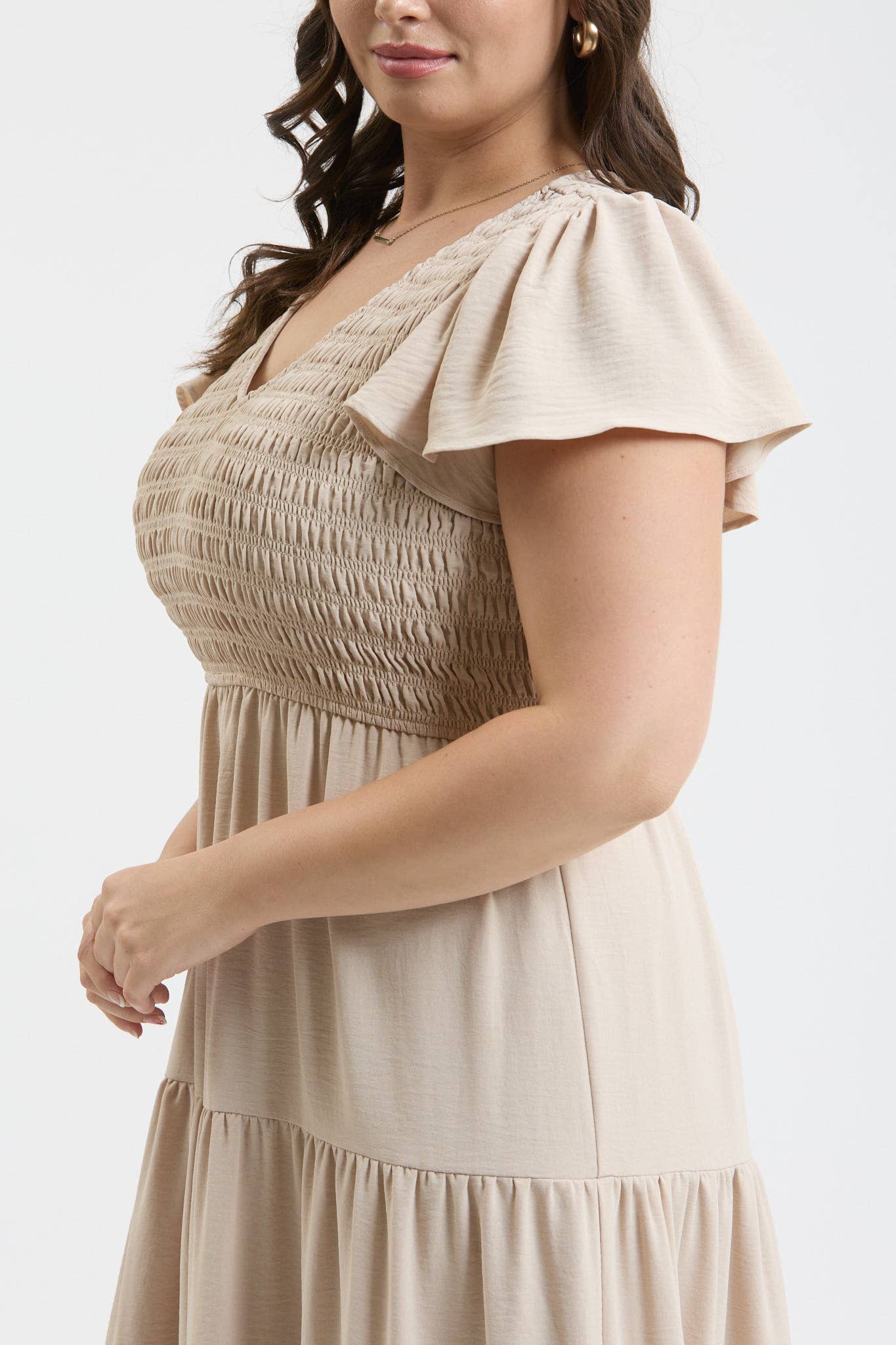 Plus Flutter Sleeve Smocked Midi Dress
