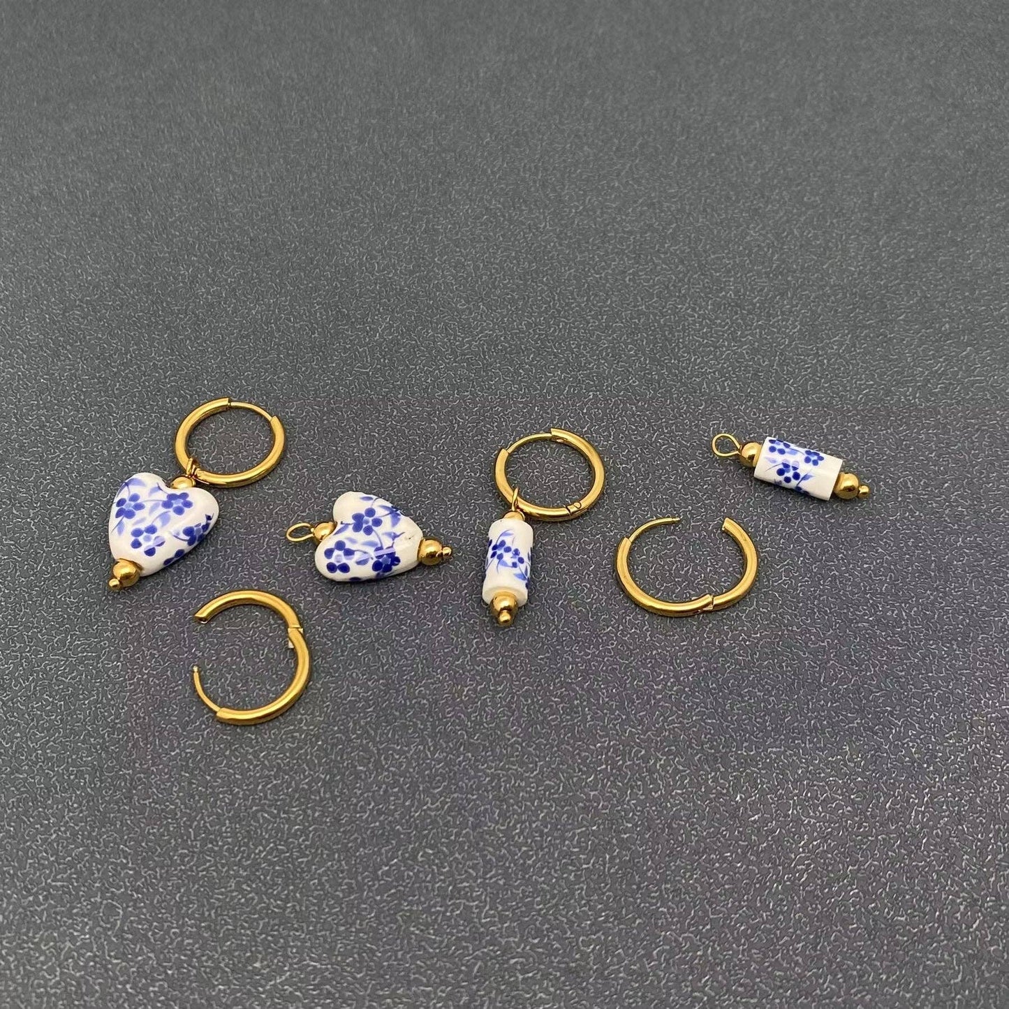 Blue and White Porcelain 18K Golden Dangle Earrings