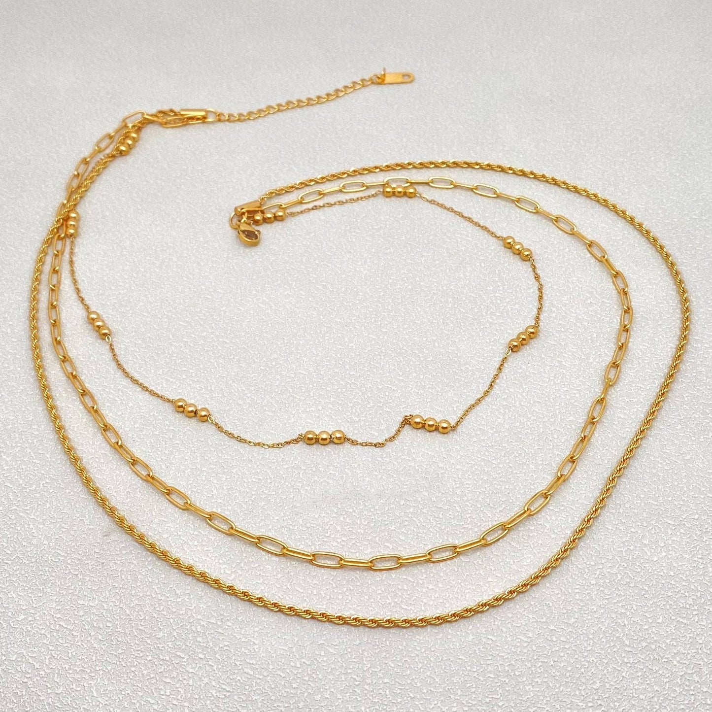 FGS -18K Gold-plated Stainless Steel 3-layer Chain Necklace