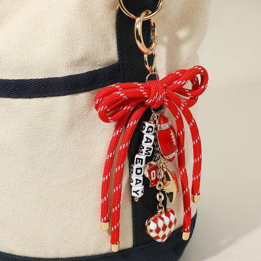 GAME DAY Football Beaded Rope Bow Keychain / Bag Charm