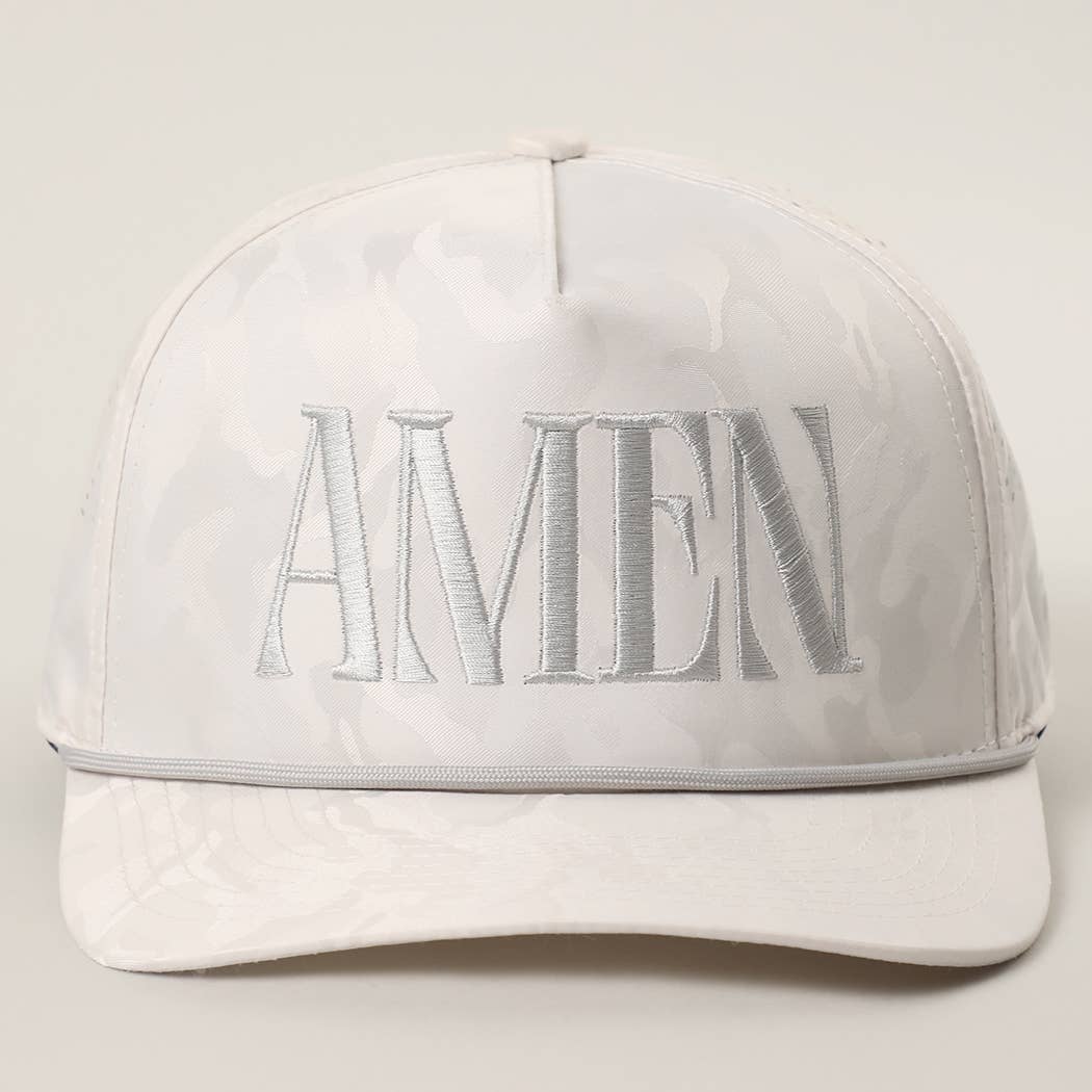 AMEN Embroidered White Camo Mesh Trucker Hat