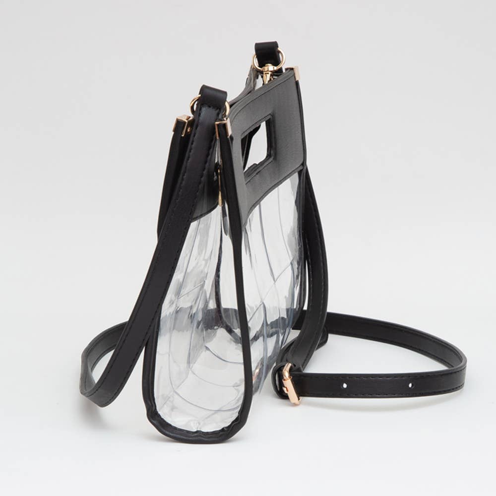 Silver Metallic Faux Leather Transparent Crossbody Bag