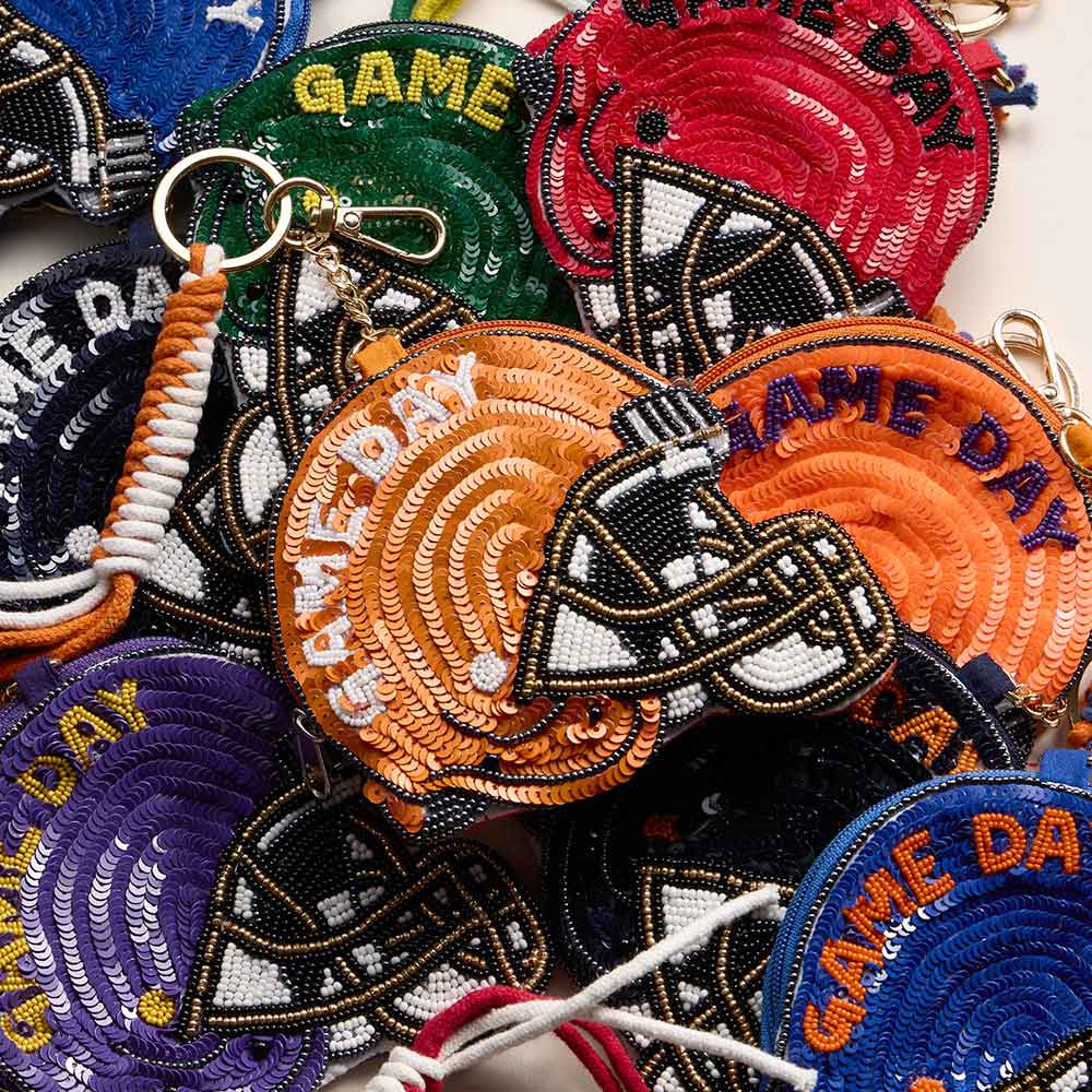 GAME DAY Helmet Sequin Beaded Keychain Pouch