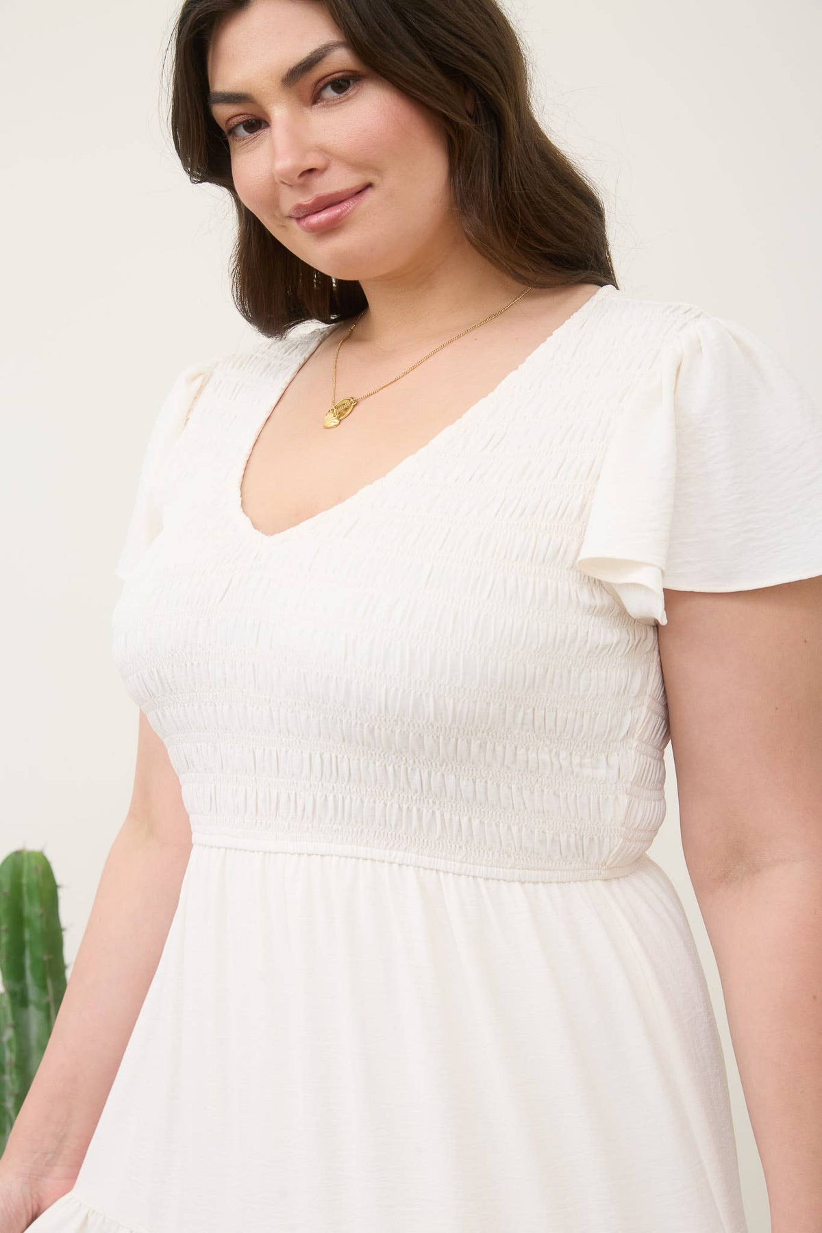 Plus Flutter Sleeve Smocked Midi Dress
