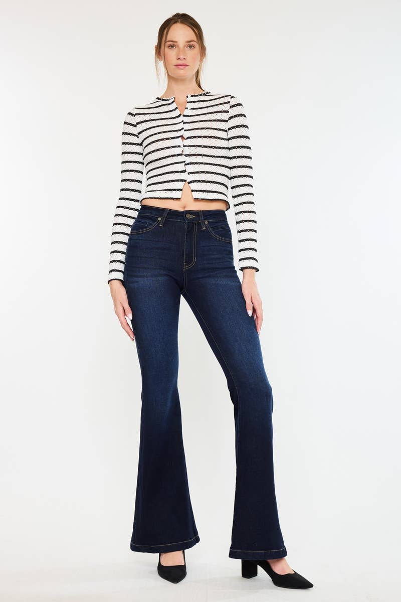 Kan Can High Rise Super Flare Dark Wash Denim Jeans -KC8664D