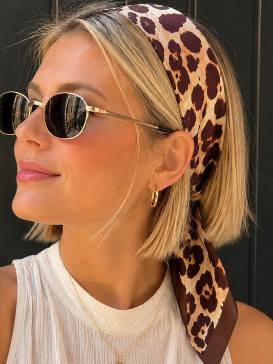 Leopard Print Satin Silk Square Scarf