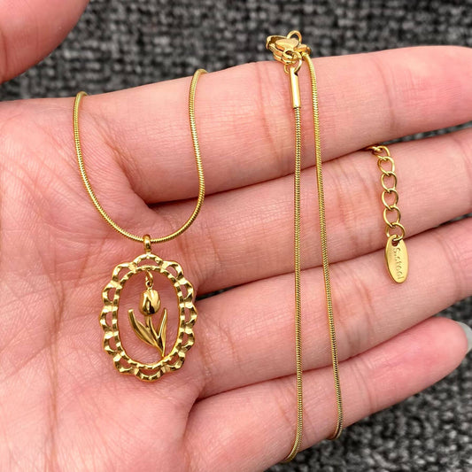 Hollow Flower Charm 18K Gold Plated Necklace