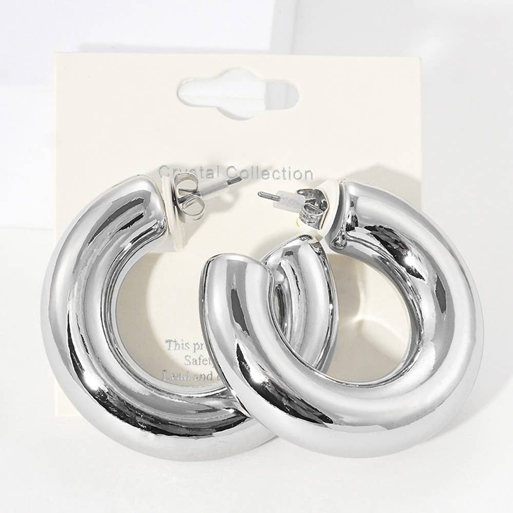 Thick Open Hoop Earrings - Gold