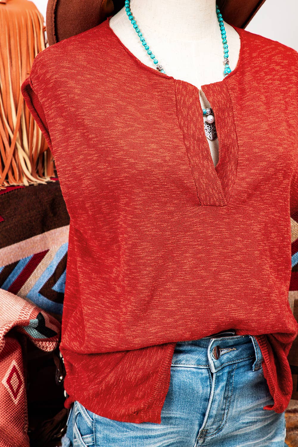 Fashion-W Split V Neck Short Sleeve Sweater