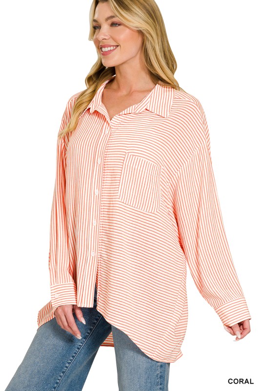 Woven Stripe Button Down