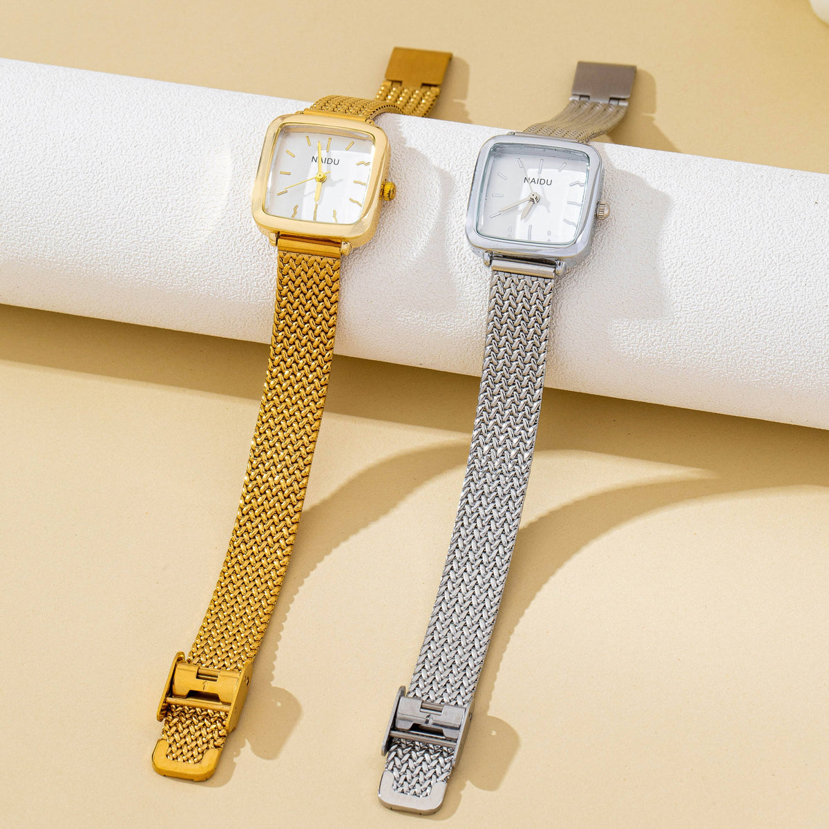 SQUARE FACED MESH BAND BRACELET WATCH