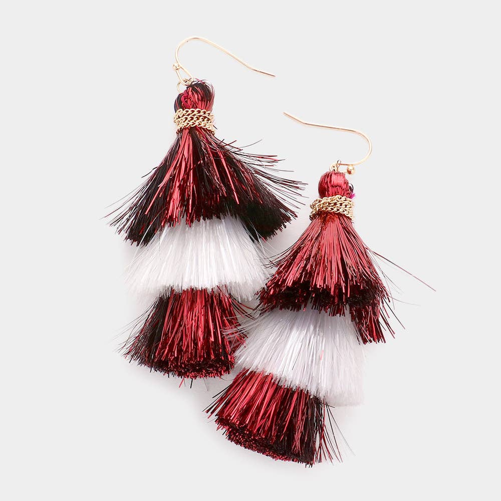 Game Day Triple Tassel Layered Dangle Earrings