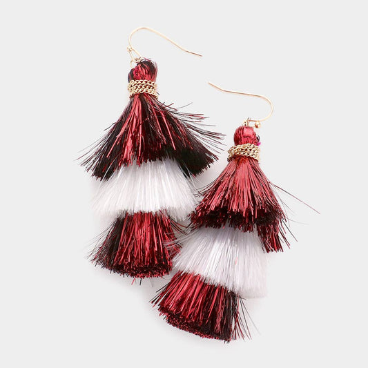 Game Day Triple Tassel Layered Dangle Earrings