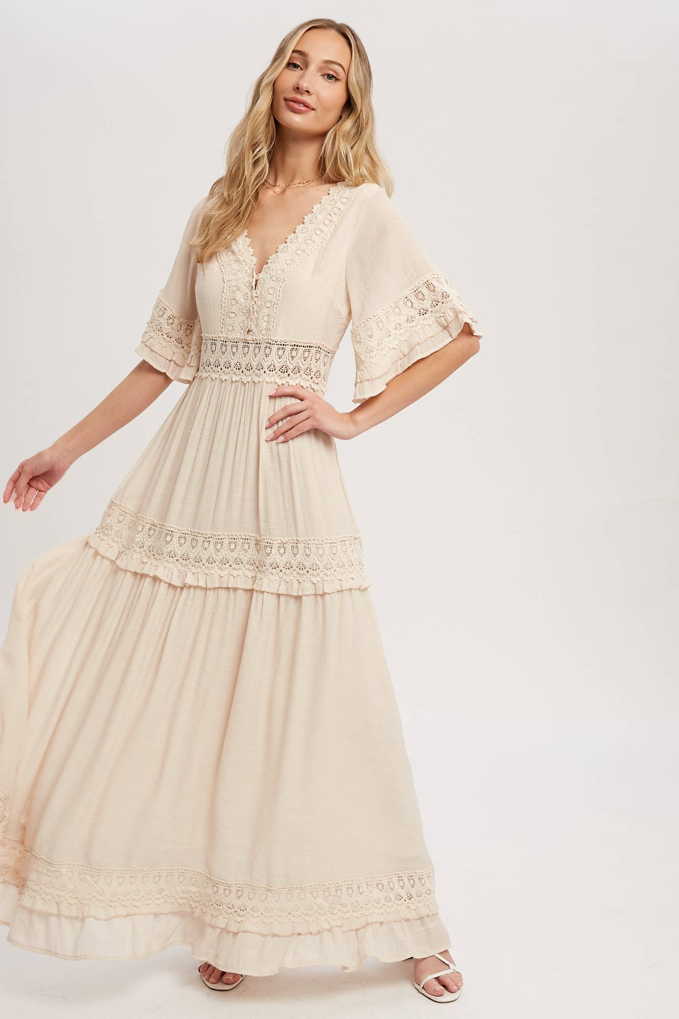 Boho Cream Lace Maxi Dress