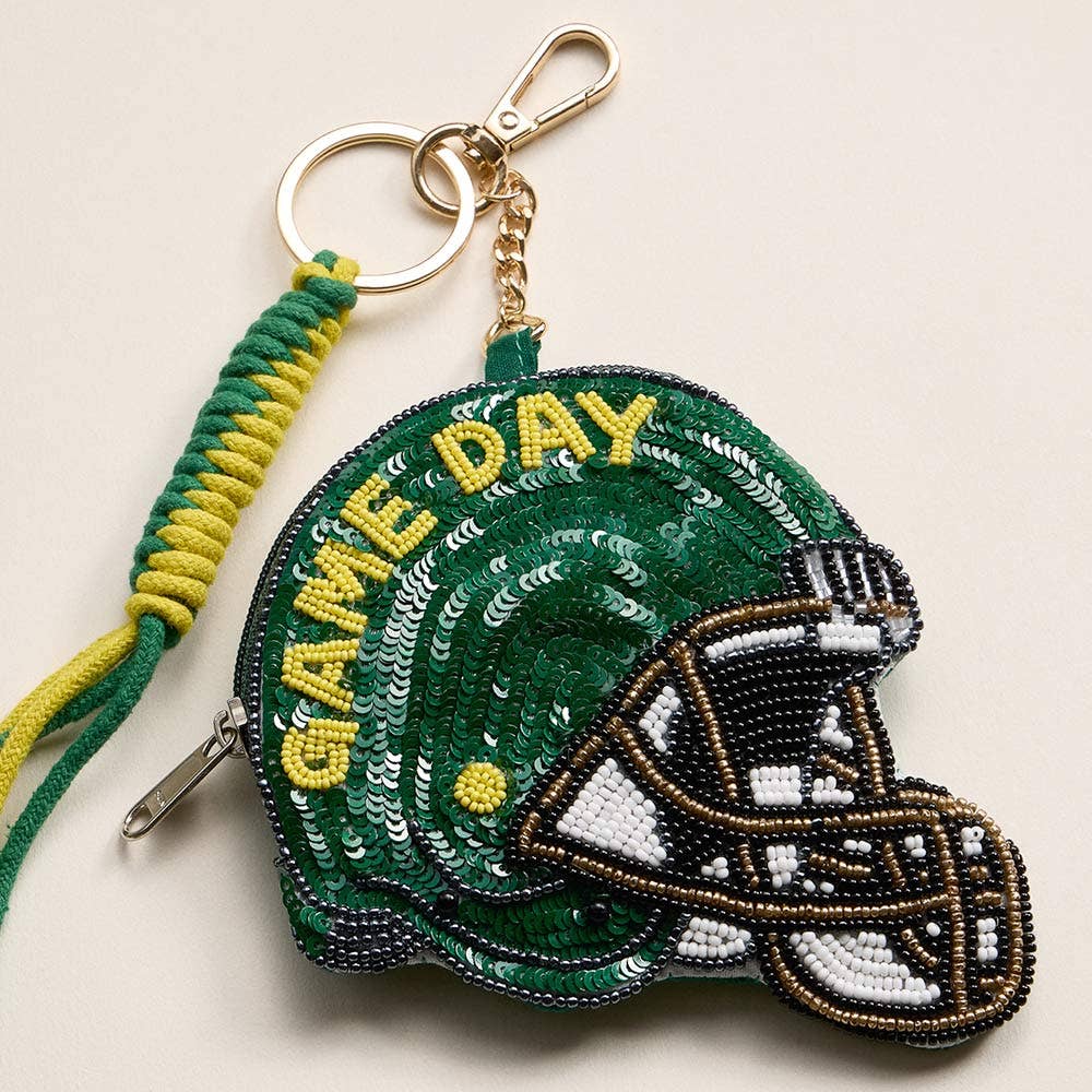 GAME DAY Helmet Sequin Beaded Keychain Pouch
