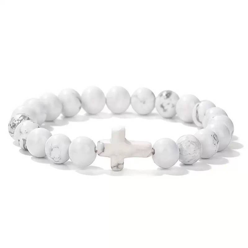 Stone Cross Charm Beaded Bracelet