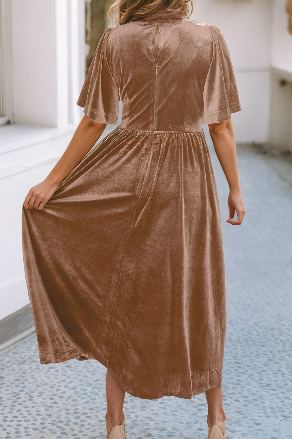 Velvet Lacy Empire Waist Flowy Maxi Dress