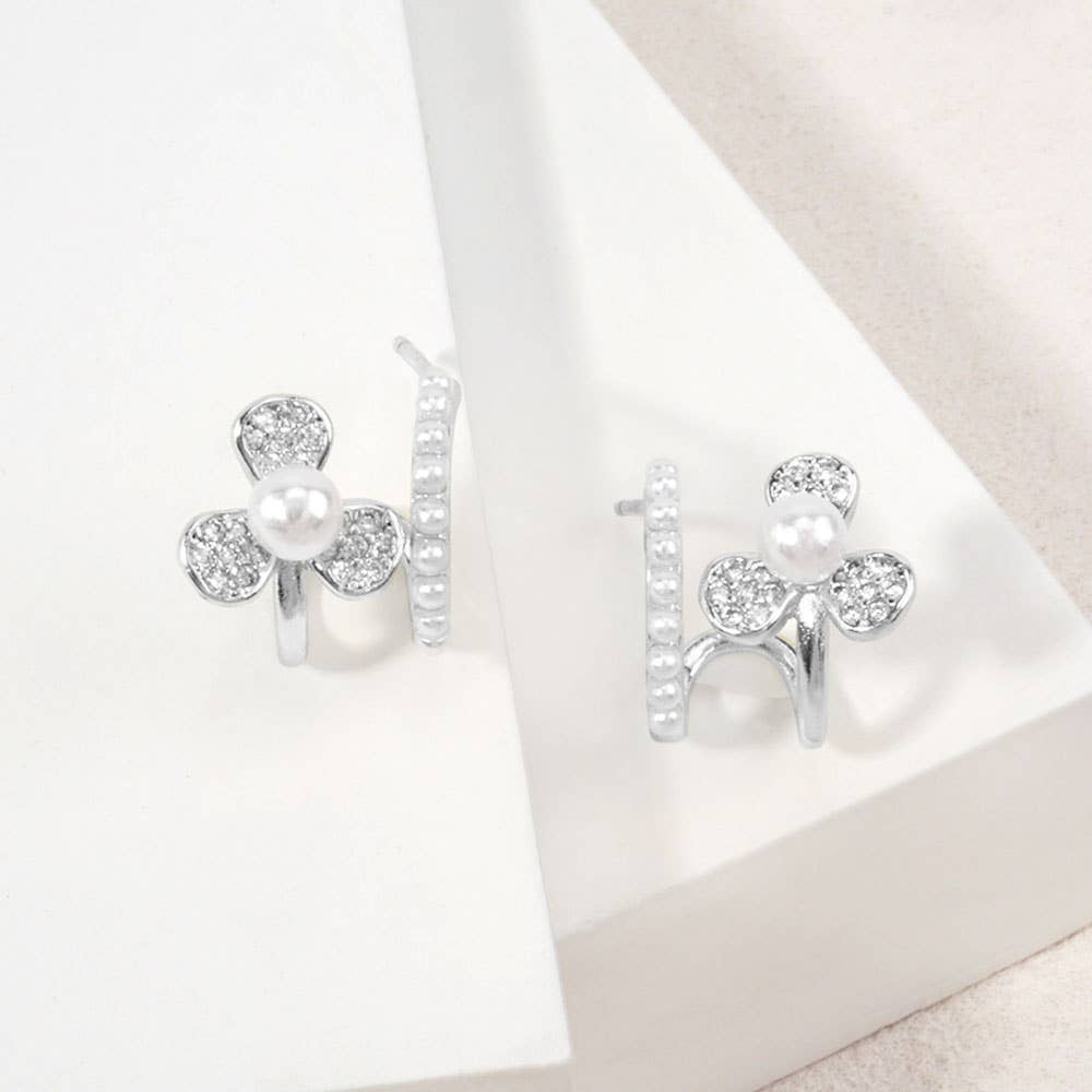 Pearl Flower Hoop Earrings