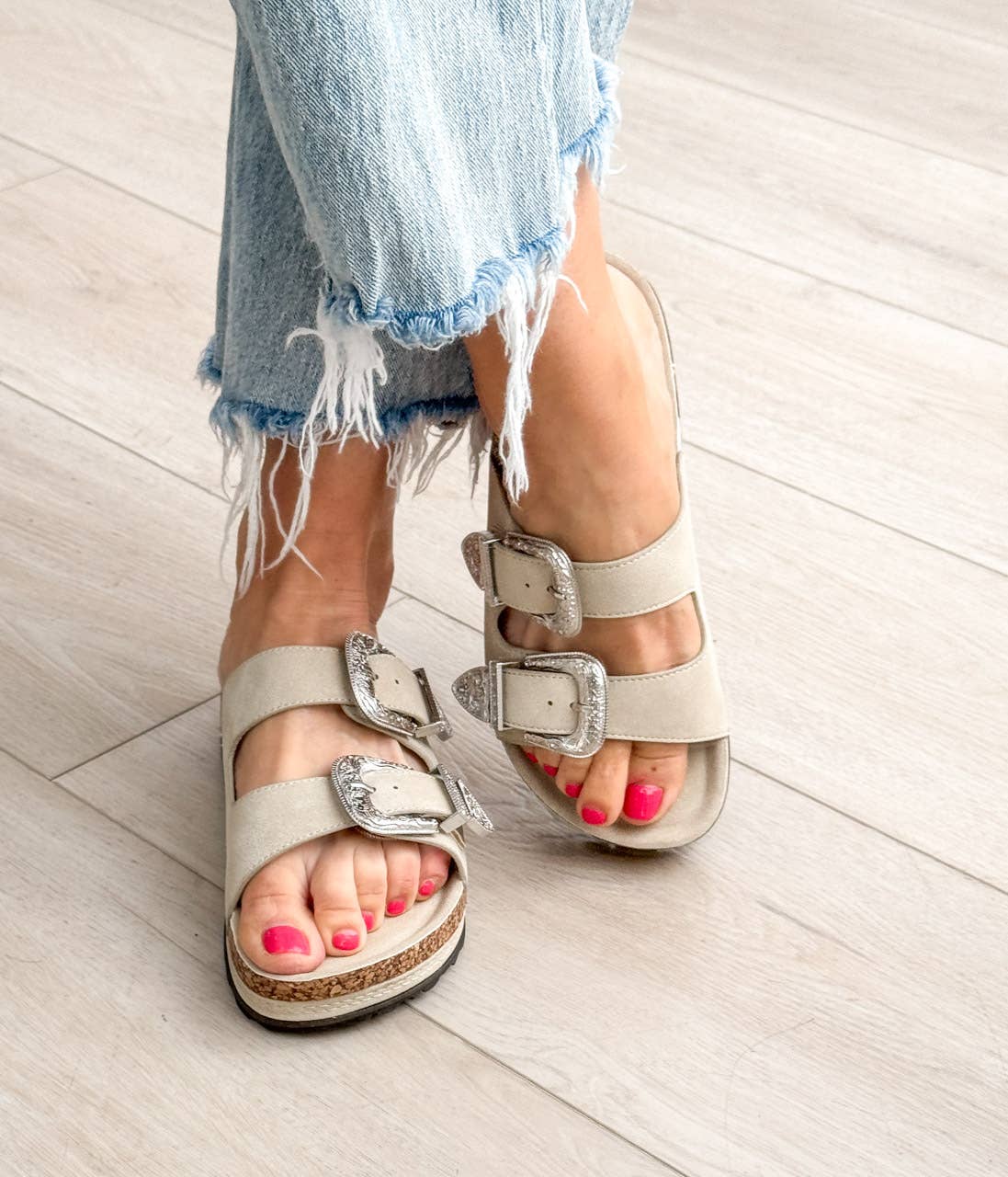 Mickey Western Slides in Cream and Black