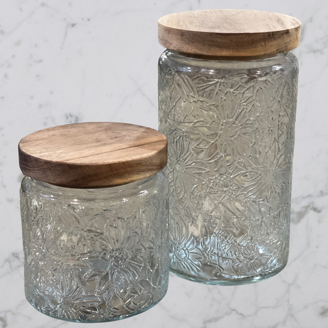 Floral Embossed Glass Canister