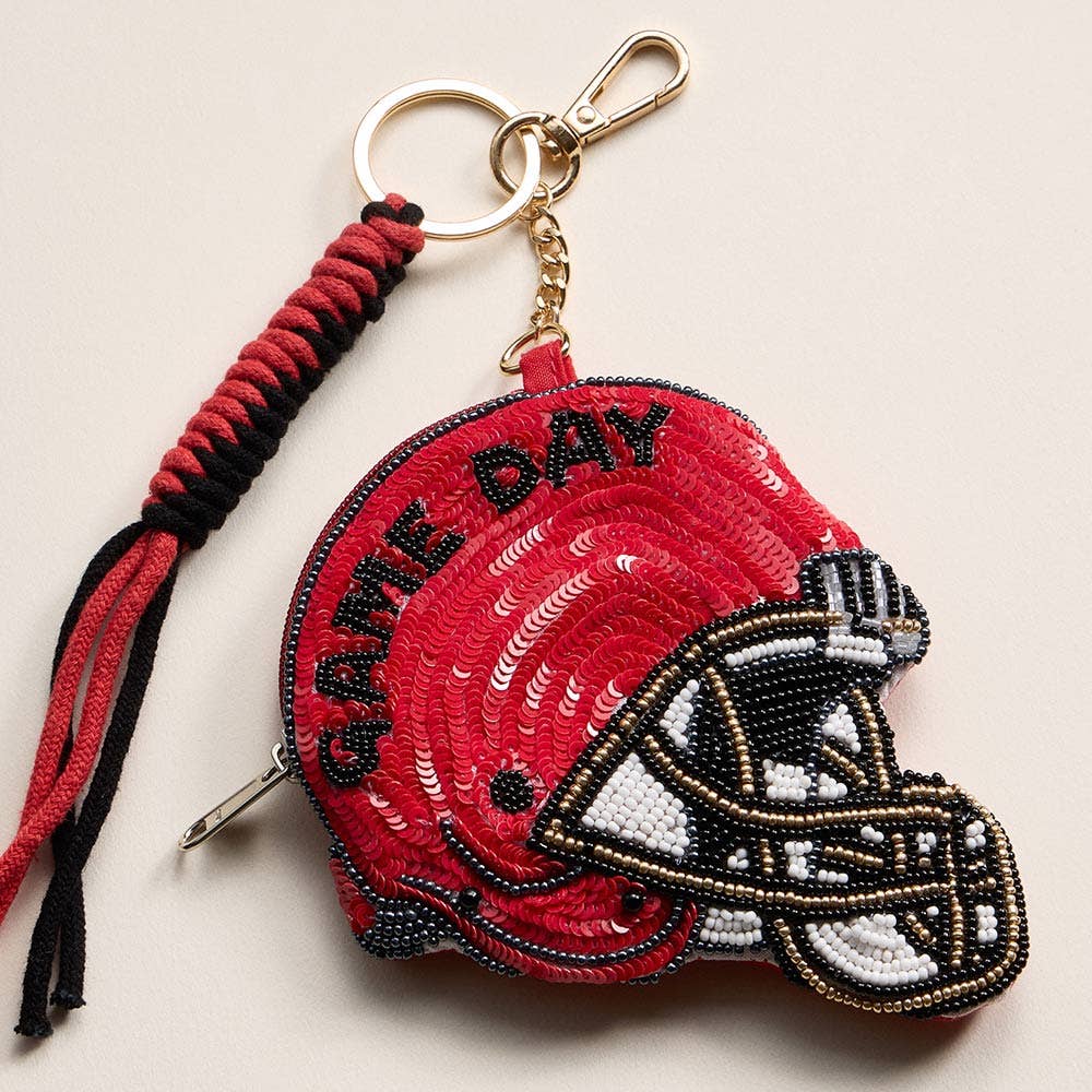 GAME DAY Helmet Sequin Beaded Keychain Pouch
