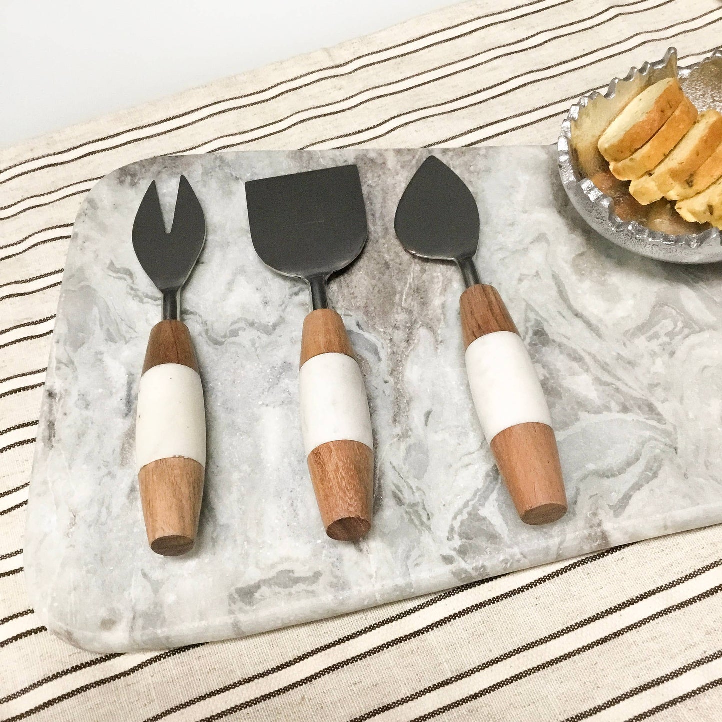 Elegant Marble & Wood Cheese Tools