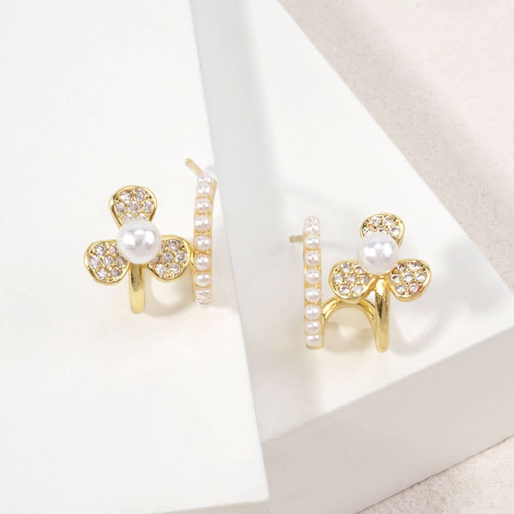 Pearl Flower Hoop Earrings
