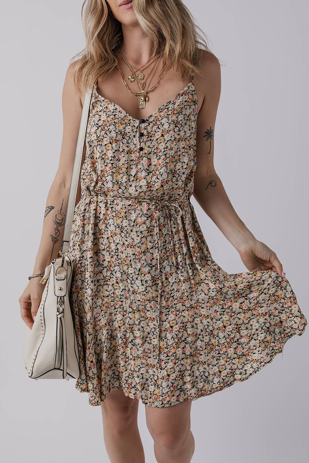 Retro Floral Printed Tie Waist Flared Sundress