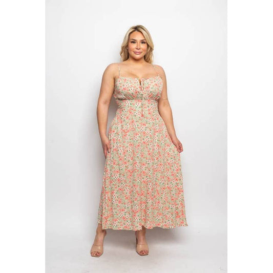 REGULAR SIZE FLORAL TIE FRONT A LINE MIDI DRESS