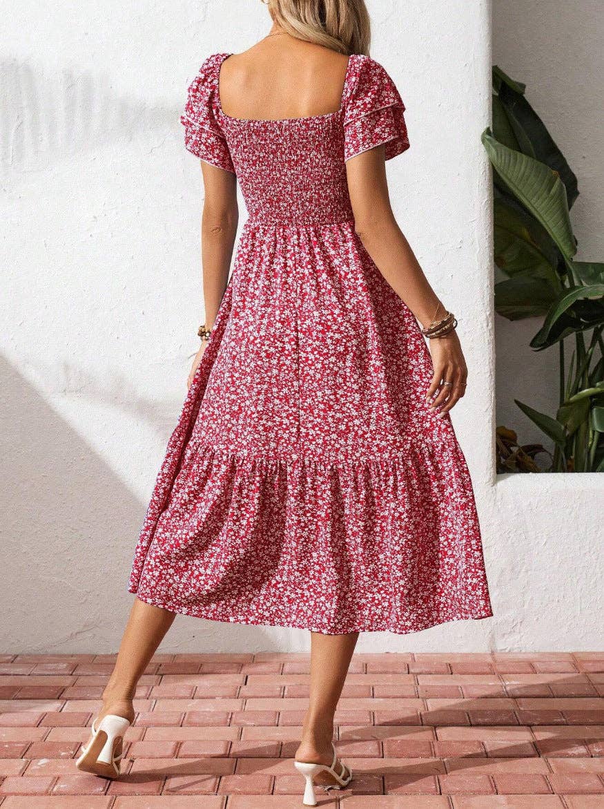 Floral Smocked Short Sleeve Maxi Dress