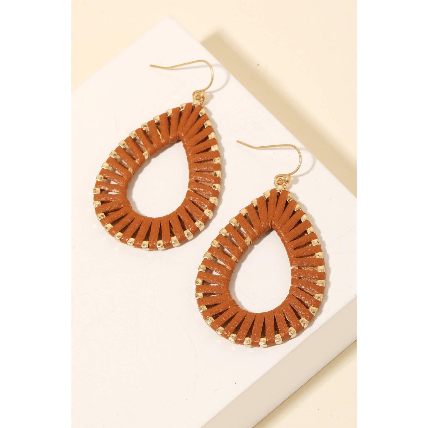 Faux Leather Wrap Tear Dangle Earrings