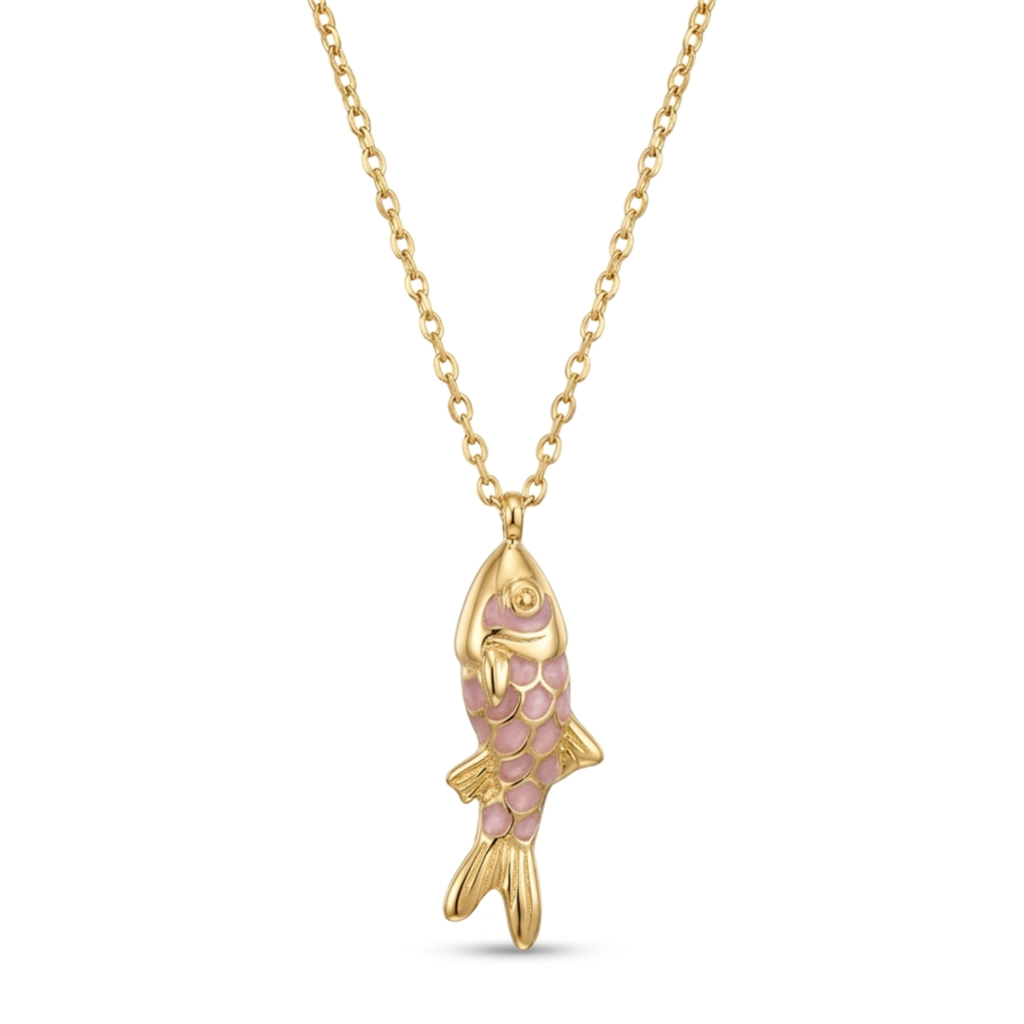 Lucky Fish Pendant Necklace – Waterproof Gold Plated Stainless Steel