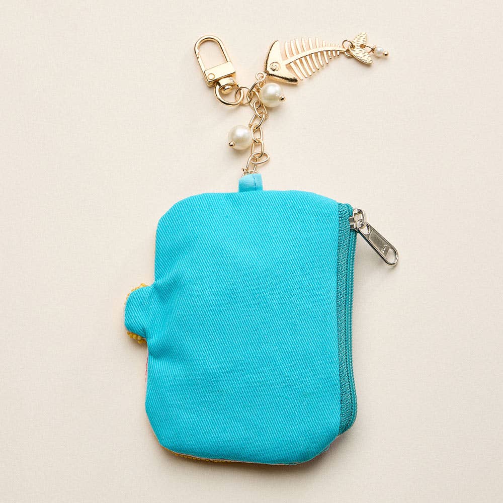Fishbone Pearl Charm Keychain Sardine Can Seed Beaded Mini Pouch Bag