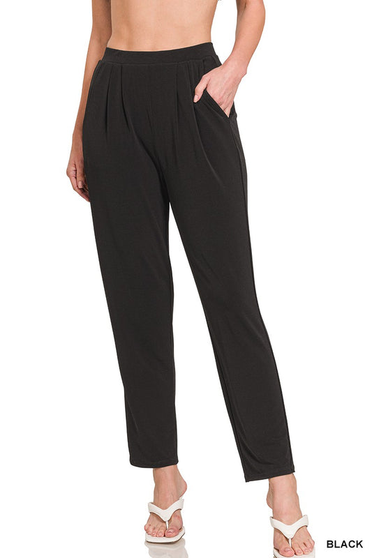 Pleated Waist Pants with Side Pockets