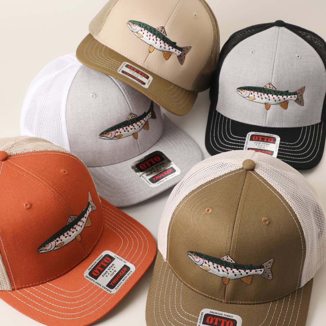 Rainbow Trout Fish Embroidered Mesh Trucker Hat