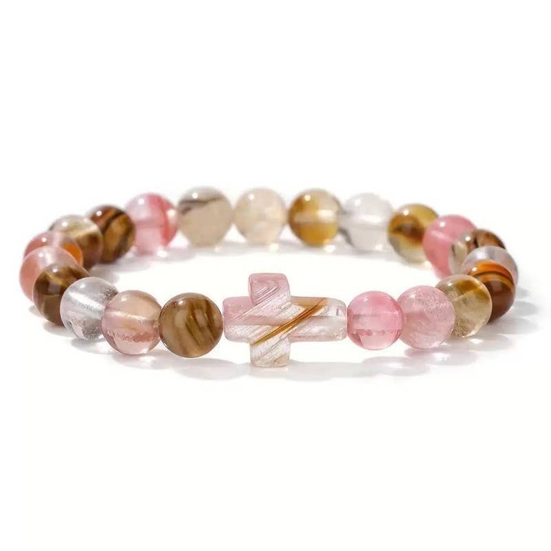 Stone Cross Charm Beaded Bracelet