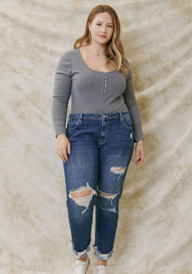 Plus Mid Rise Slim Boyfriend Jeans