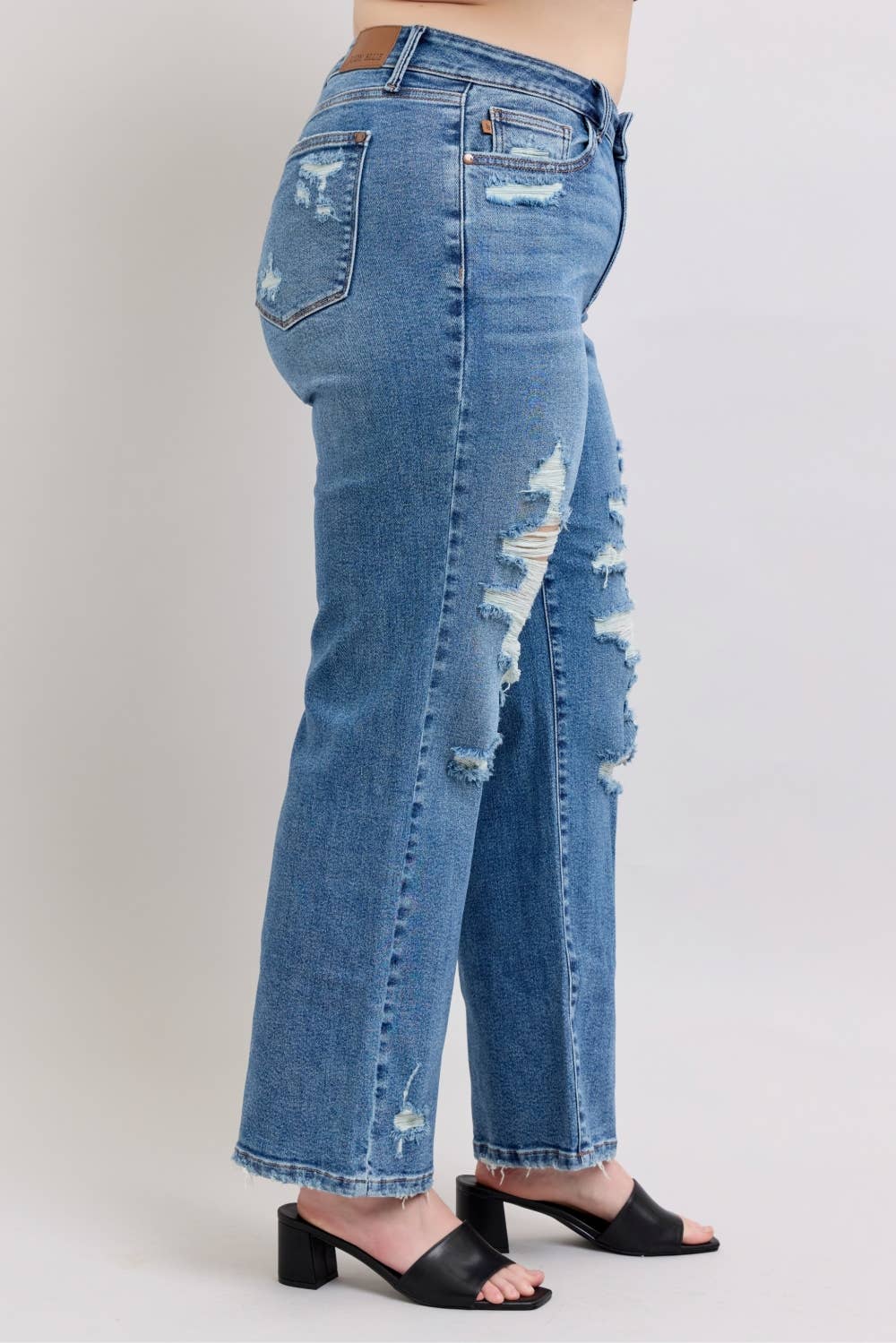 PLUS - Judy Blue High Waist Distressed Straight Leg Denim