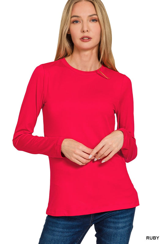 Brushed Dty Microfiber Long Sleeve Round Neck Tee