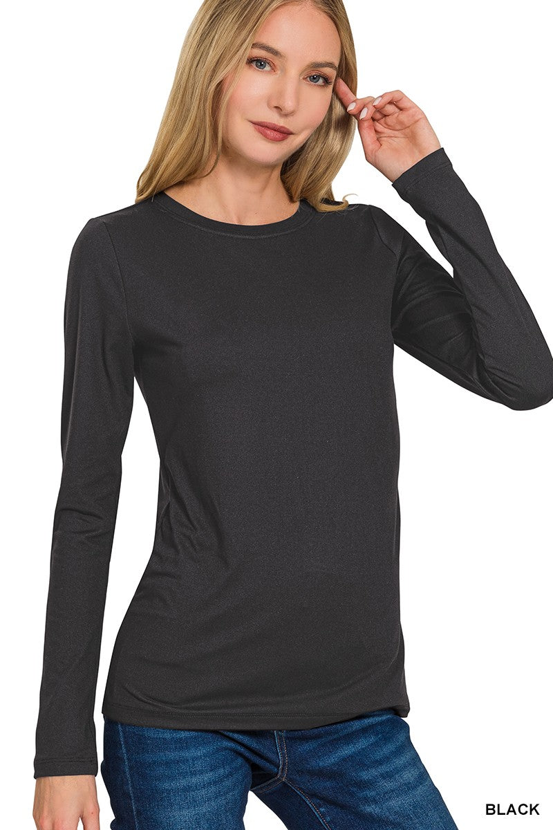 Brushed Dty Microfiber Long Sleeve Round Neck Tee