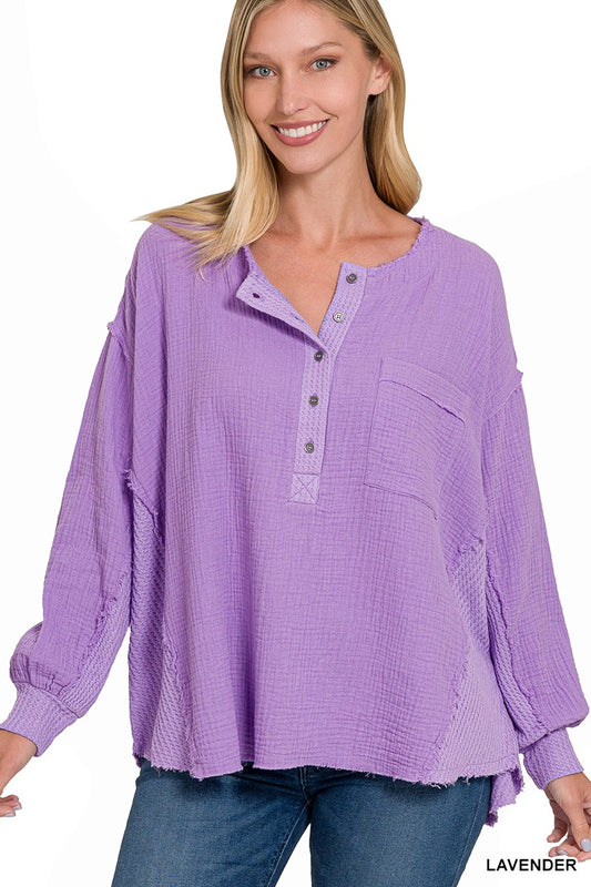 Double Gauze Oversized Henley