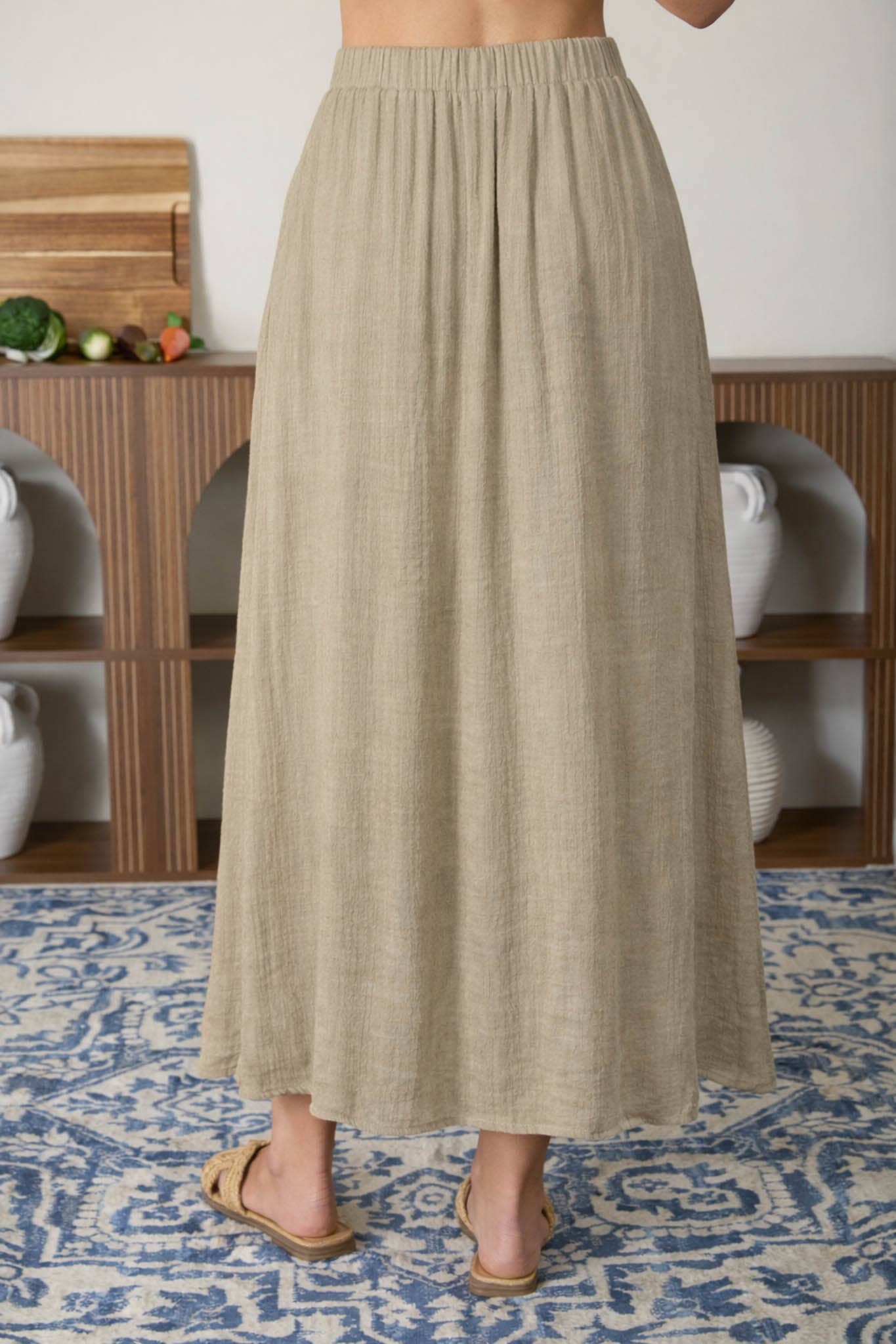 Textured Button Front Midi Skirt