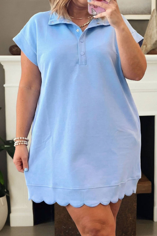Plus Polo Collar Scallop Hem Mini Dress
