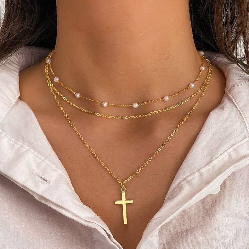 18K STAINLESS STEEL CROSS NECKLACE