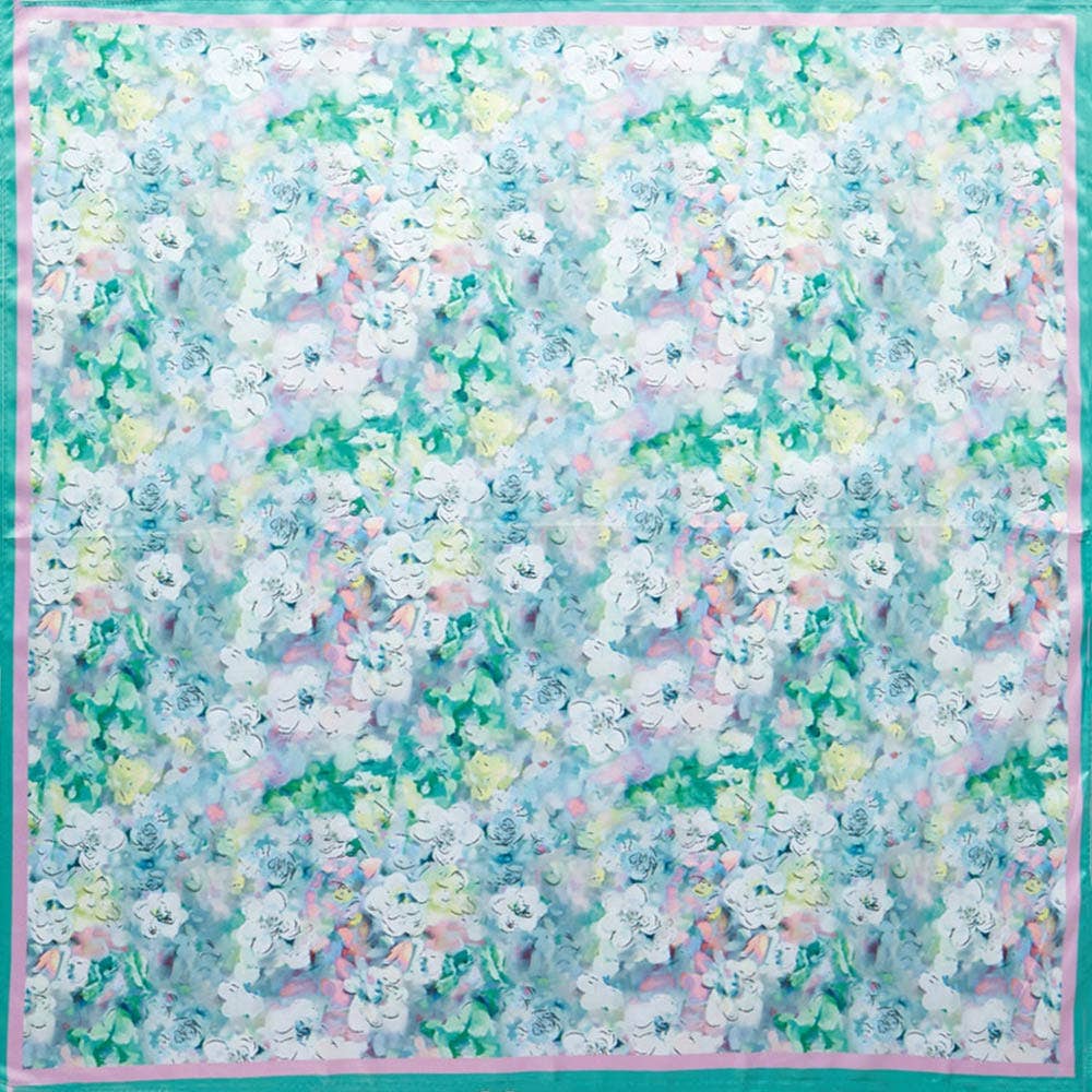 Watercolor Floral Pattern Printed Square Silky Satin Bandana Scarf